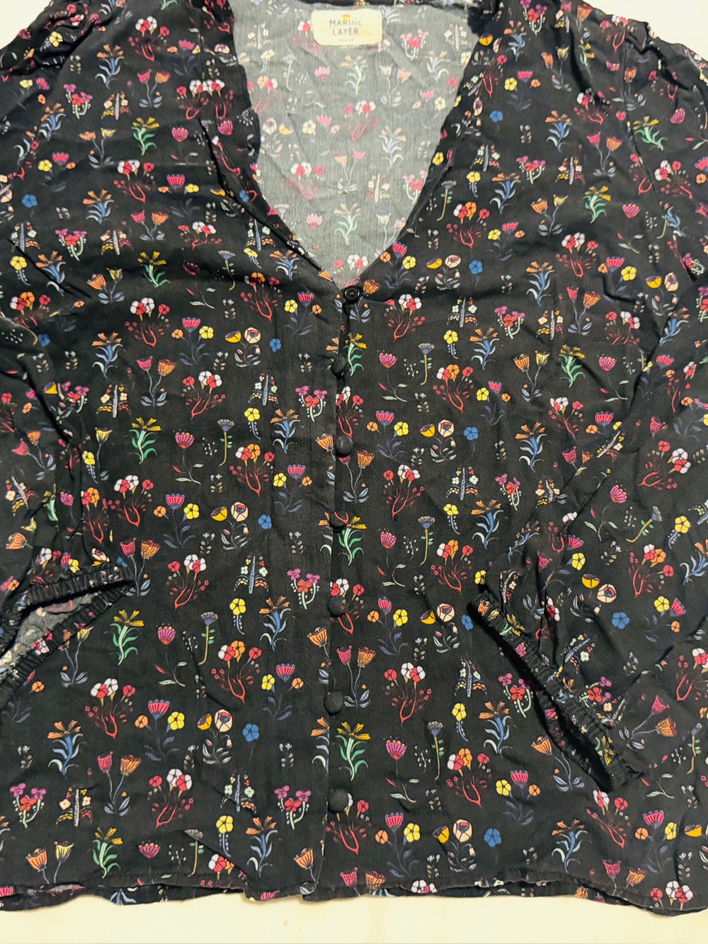 Marine Layer Women’s STACY Floral Puffy Balloon Sleeve Top Shirt Medium